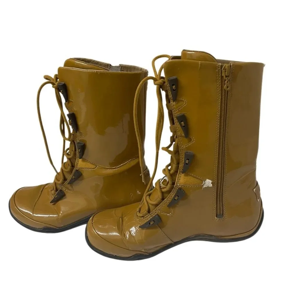 AHNU Women’s Brown Patent Leather Outdoor Lace Up Rain Boot SZ 6